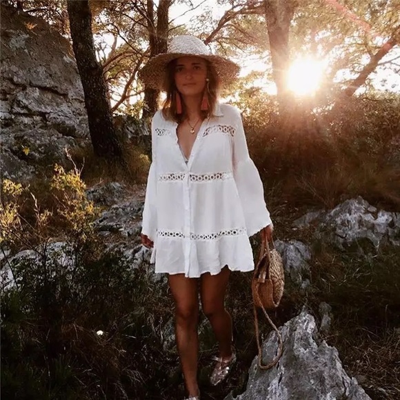 New Bohemian Button Up Tunic Top Dress Beach Dress - Picture 11 of 12